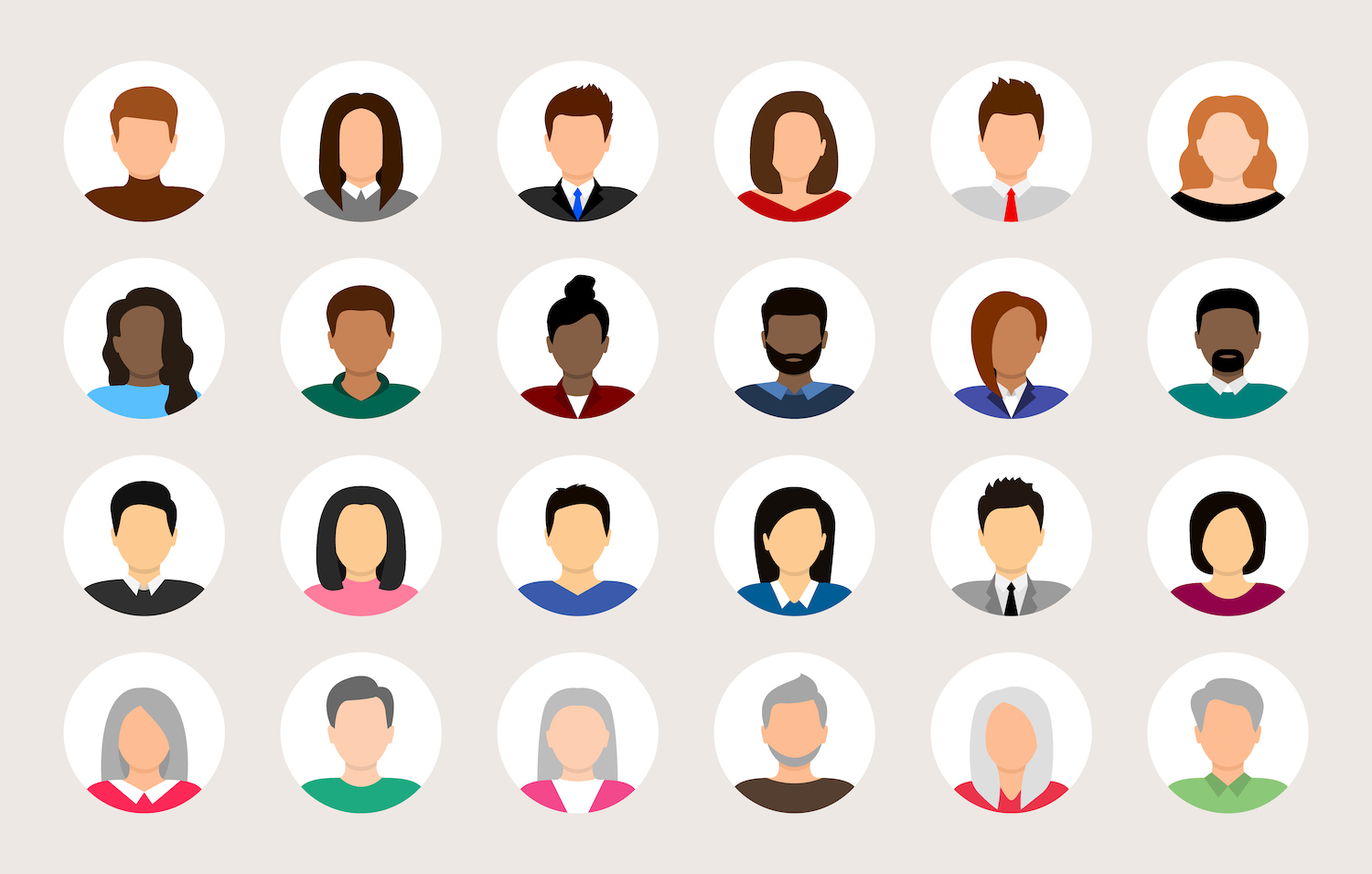 People avatar set.  Diverse people avatar profile icons.  User avatar.  Man and woman have different nationalities.  Portraits of men and women.  Characters collection.  Vector illustration.